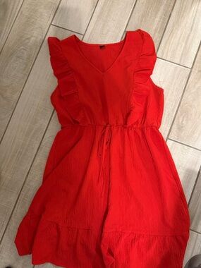 SHEIN CURVE Red Ruffle Tie-Waist Midi Dress 1X